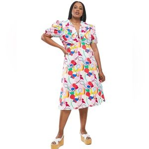 Glamorous Care x Free People ABSTRACT RAINBOW PRINT PUFF SLEEVE MIDI DRESS